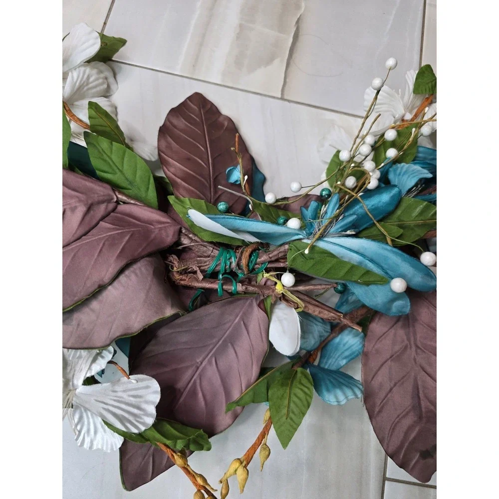 Large Teal & White Floral Wall Decor‎ Metal Flower Wall Art 37